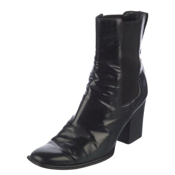 Gucci Authentic Solid Black Leather Block Heel Chelsea Boots 7.5 - Picture 2 of 9